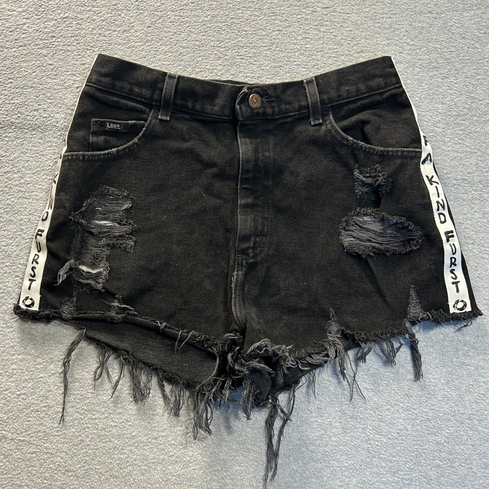 Furst of a Kind Distressed Denim Shorts Womens Black Festival Raw Hem Streetwear